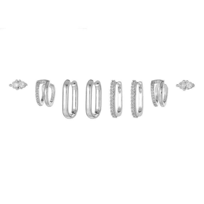 Set de aretes de 4 Piezas CirconChapados en oro de 18k, color plateado