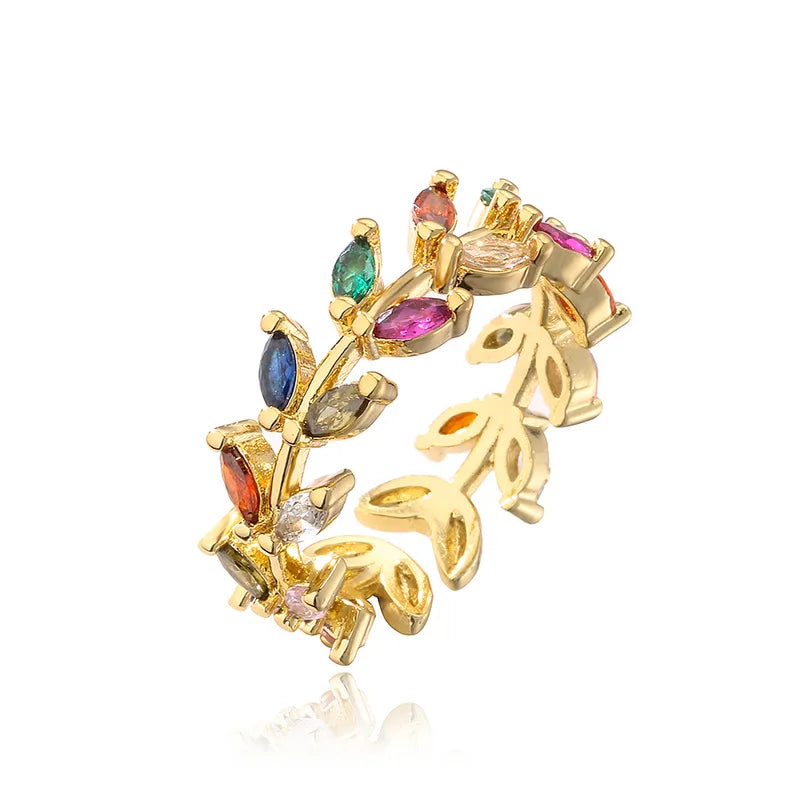Anillo color dorado ajustable, estilo hoja geometrica