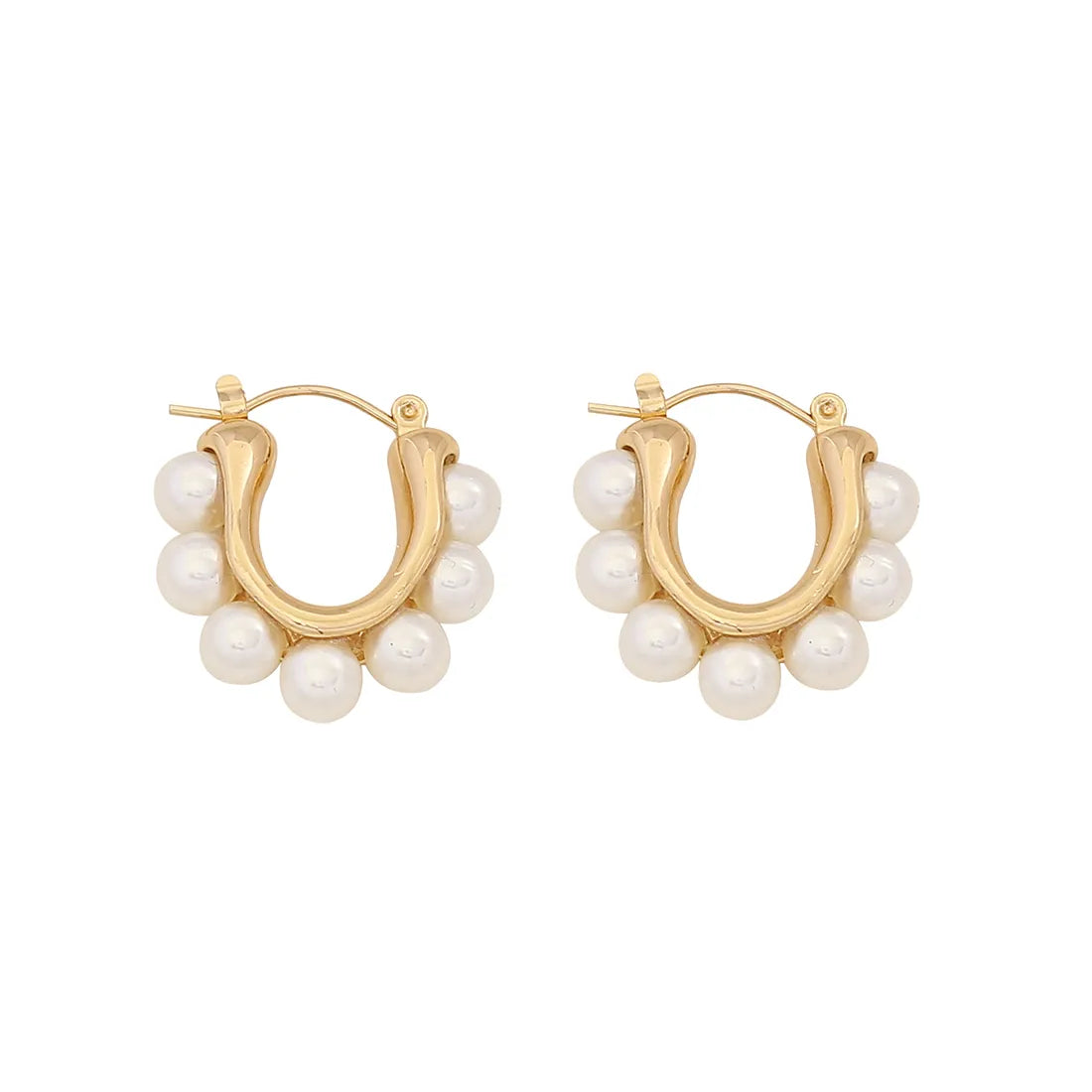 Aretes colgantes con perla color dorado