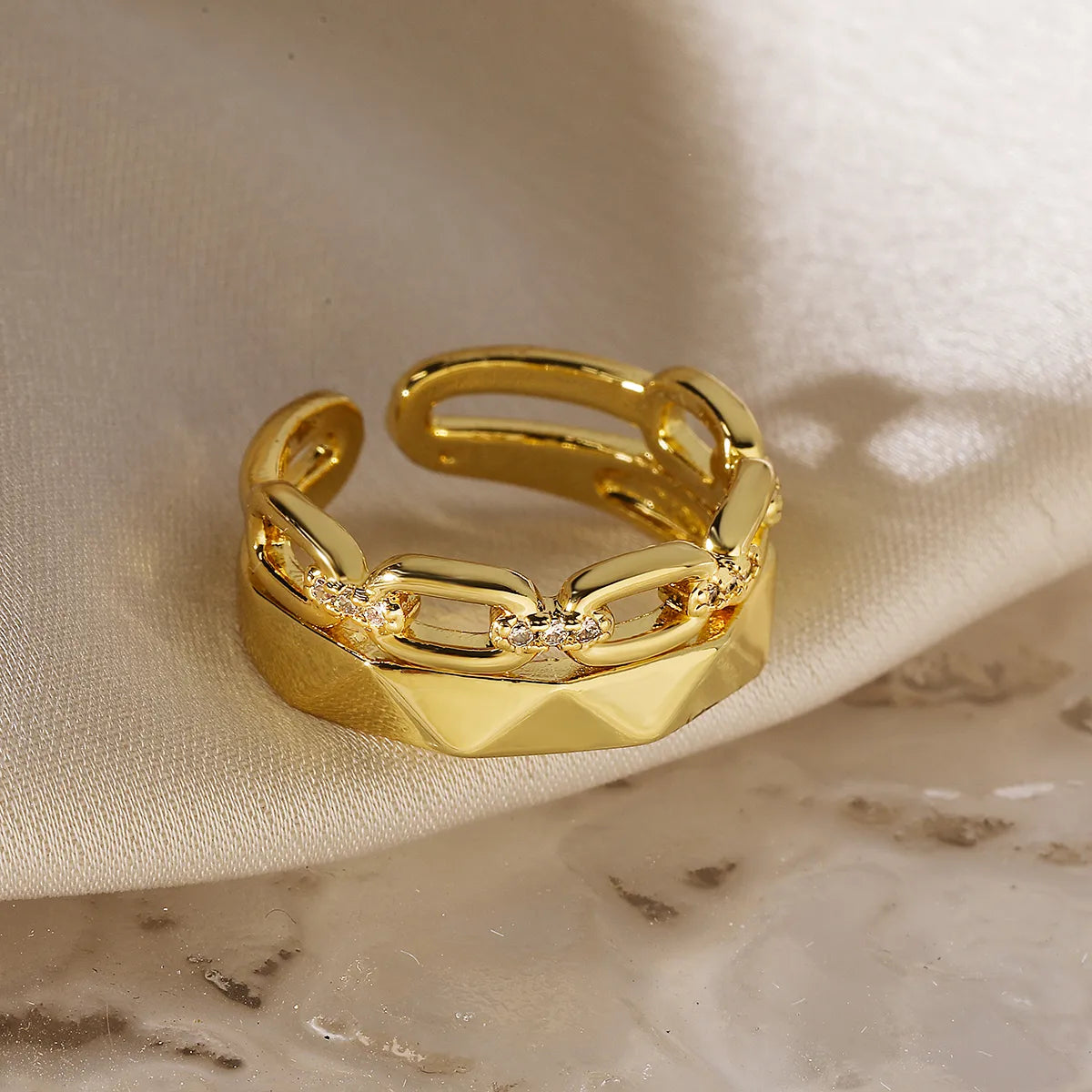 Anillos color dorado doble, con circonia ajustable
