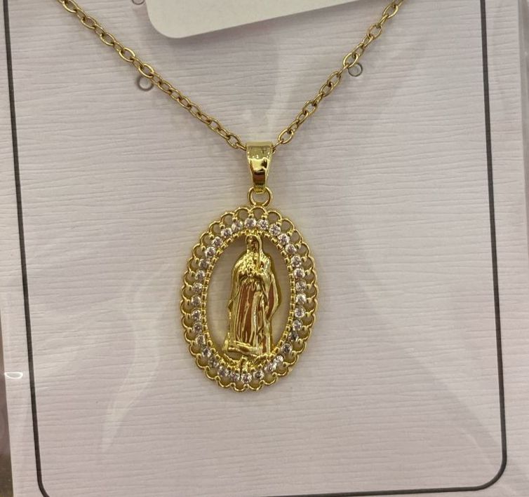 Cadena En Forma De ovalo, peq Estilo Vintage Virgen de Guadalupe Circón