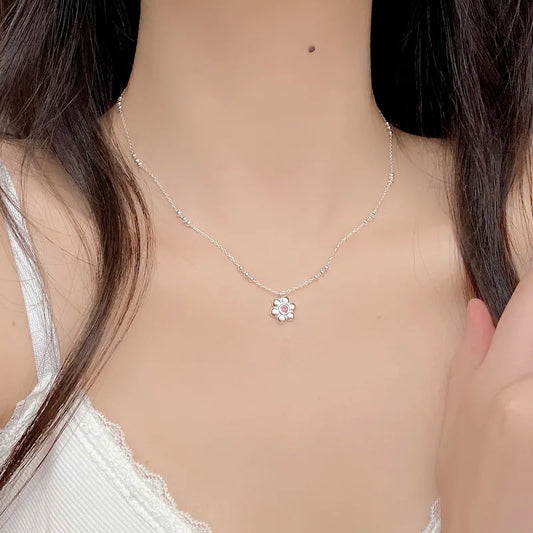 Cadena de  Plata De Ley 925 Flor rosada
