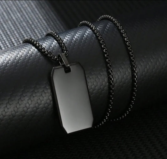 Cadena para hombre color negro tipo placa militar