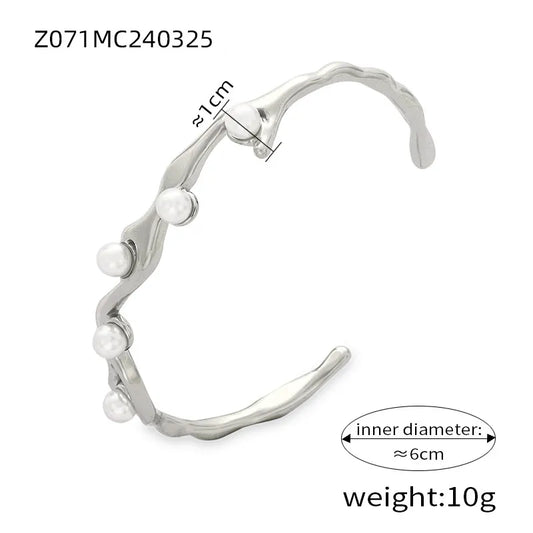 Brazalete  perla Acero inxo plateado