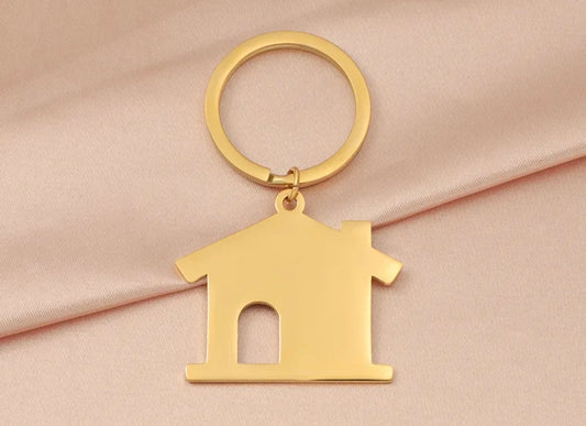 Llavero dorado de Casa para grabado láser Acero Inoxidable