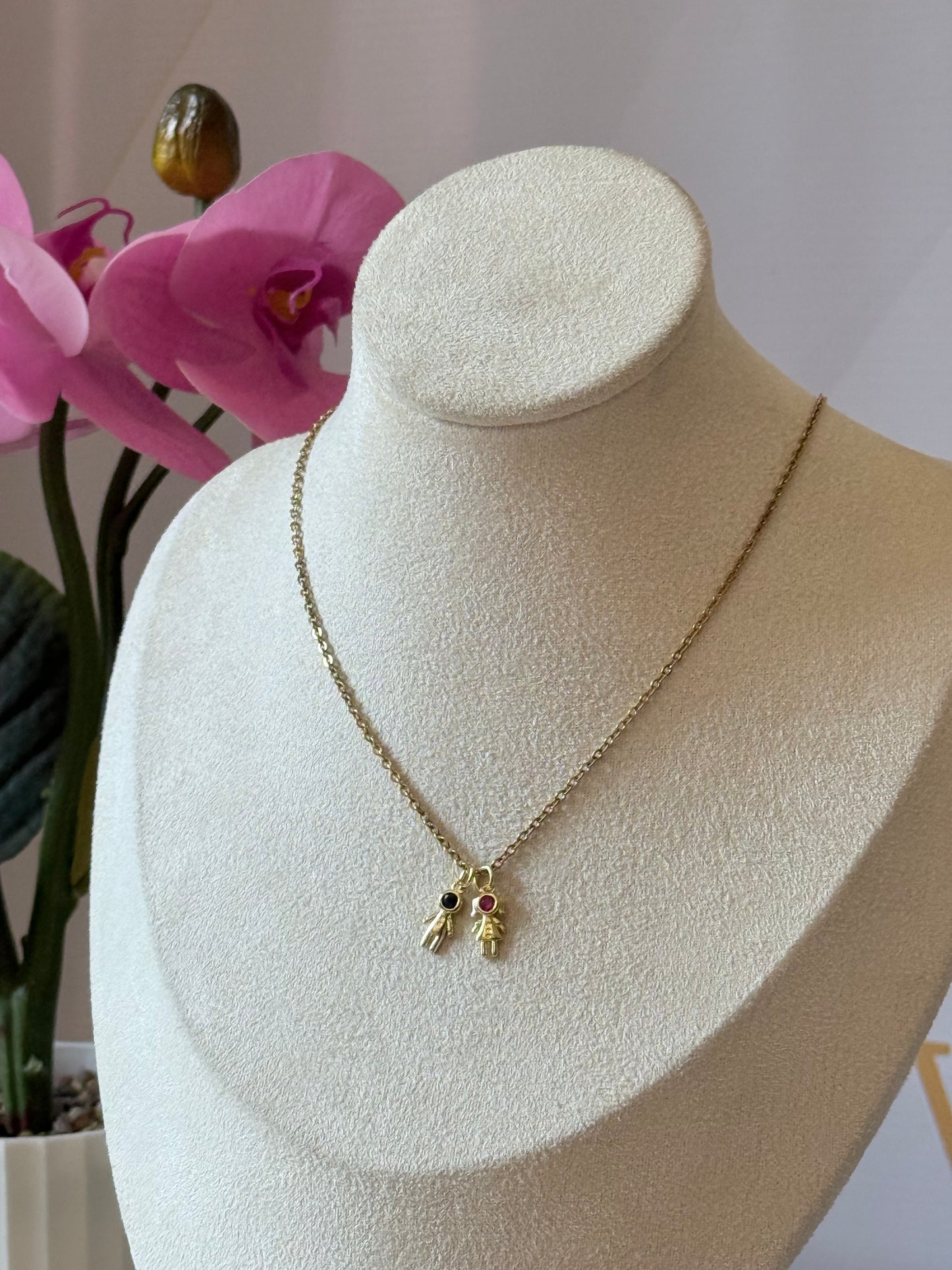 Cadena para mama niño y niña dos dijes