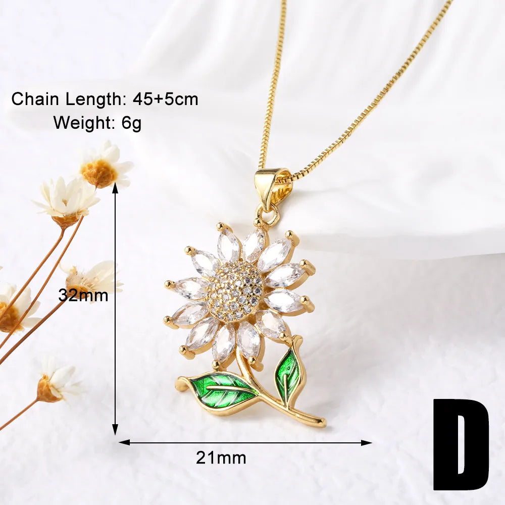 Cadena de girasol de Cobre con circon Chapados En Oro De 18K Enchapado.
