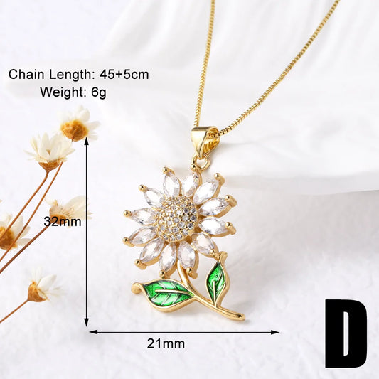 Cadena de girasol de Cobre con circon Chapados En Oro De 18K Enchapado.