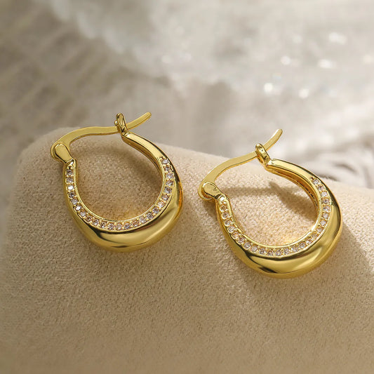 Aretes De Aro en forma de u  Enchapado Embutido Cobre Circ—n o En Oro De 18 Quilates.