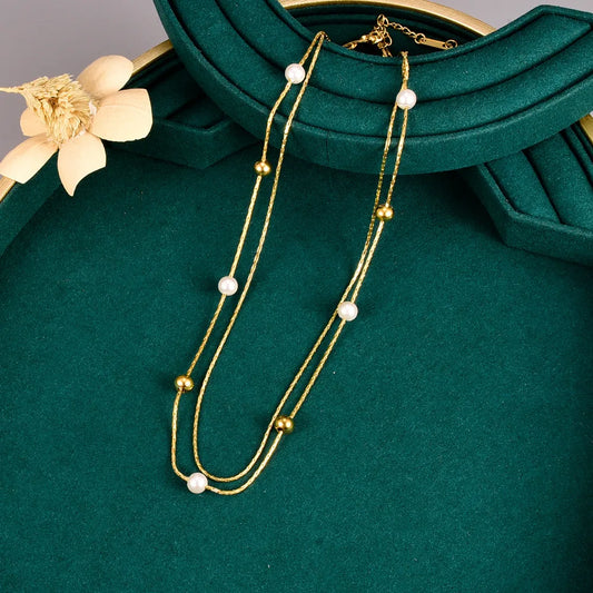 Cadena Elegante Estilo Simple Colo dorado de  Acero Inoxidable 304 Acero Titanio Perlas Artificiales Chapados en oro de 18k
