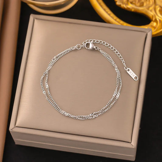 pulsera doble plana color plateado