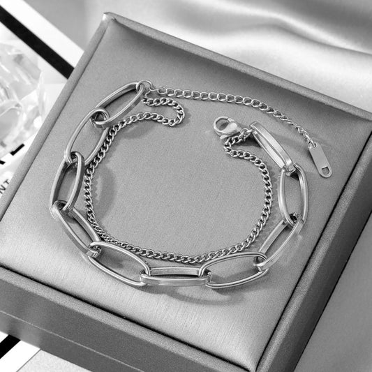 Pulsera de anillo doble capa plateado