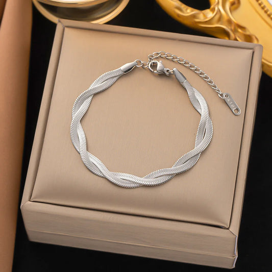 Pulsera doble hebra color plateado