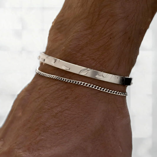 Pulsera doble eslabones cubanos de Color plateado, UNISEX