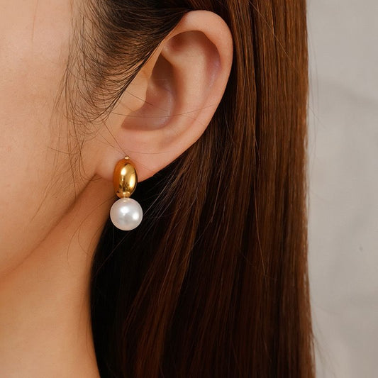Aretes de perla en acero inox