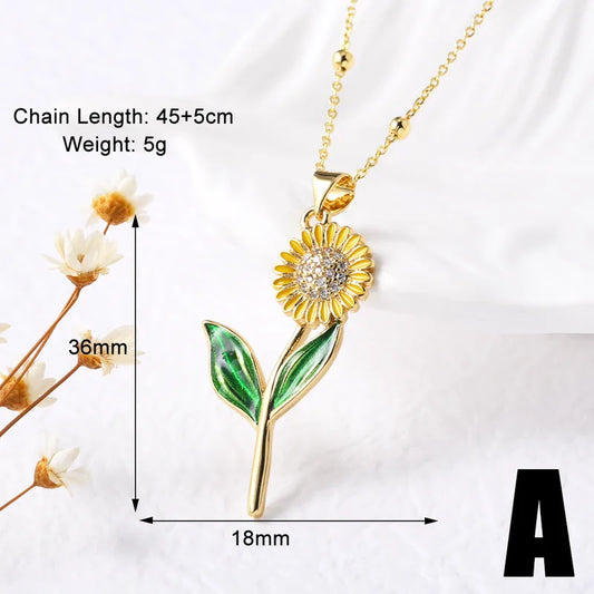 Cadena de girasol de Cobre  Chapados En Oro De 18K Enchapado.